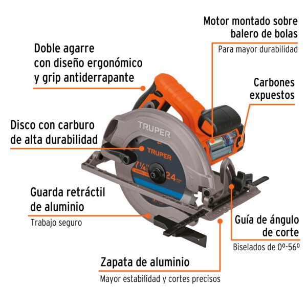 SICI-7-1-4A3+BIZQ1 Sierra circular 7-1/4", 1750W, TRUPER PRO